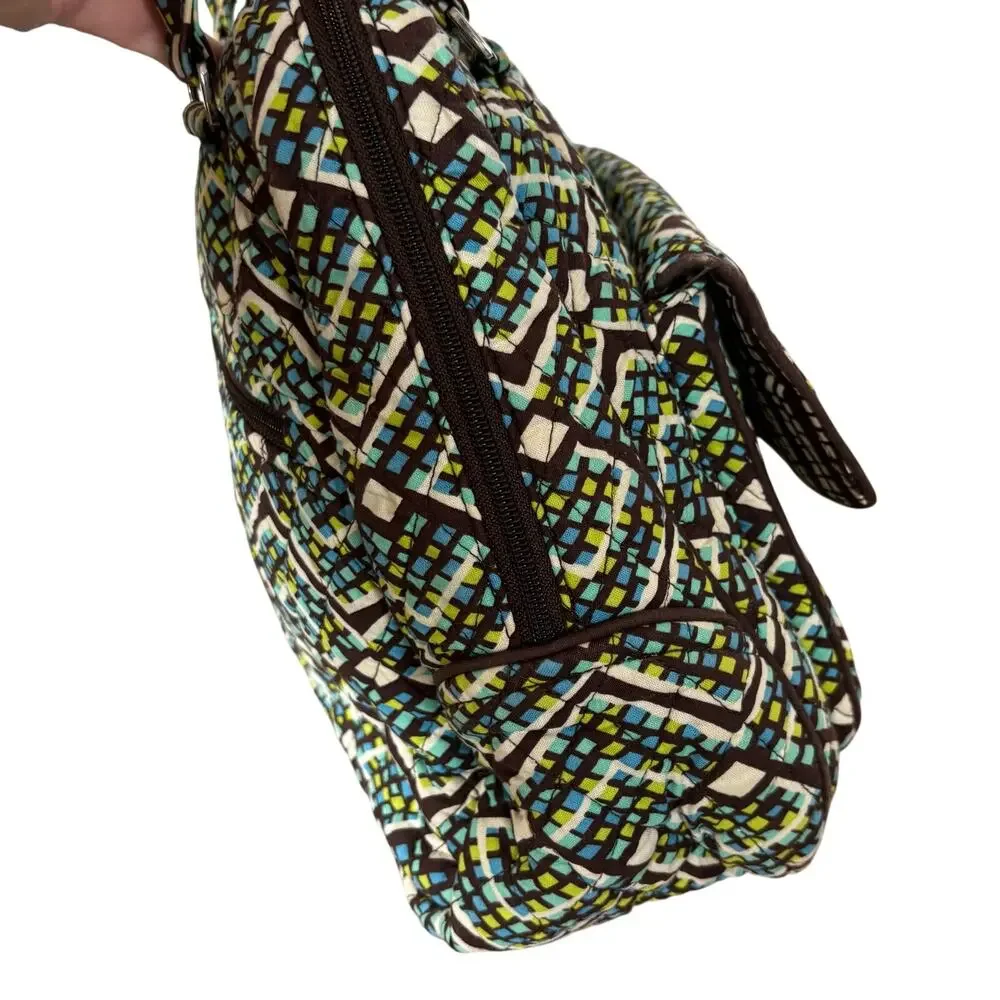 Vera Bradley purse green blue white brown quilted cotton casual shoulder bag